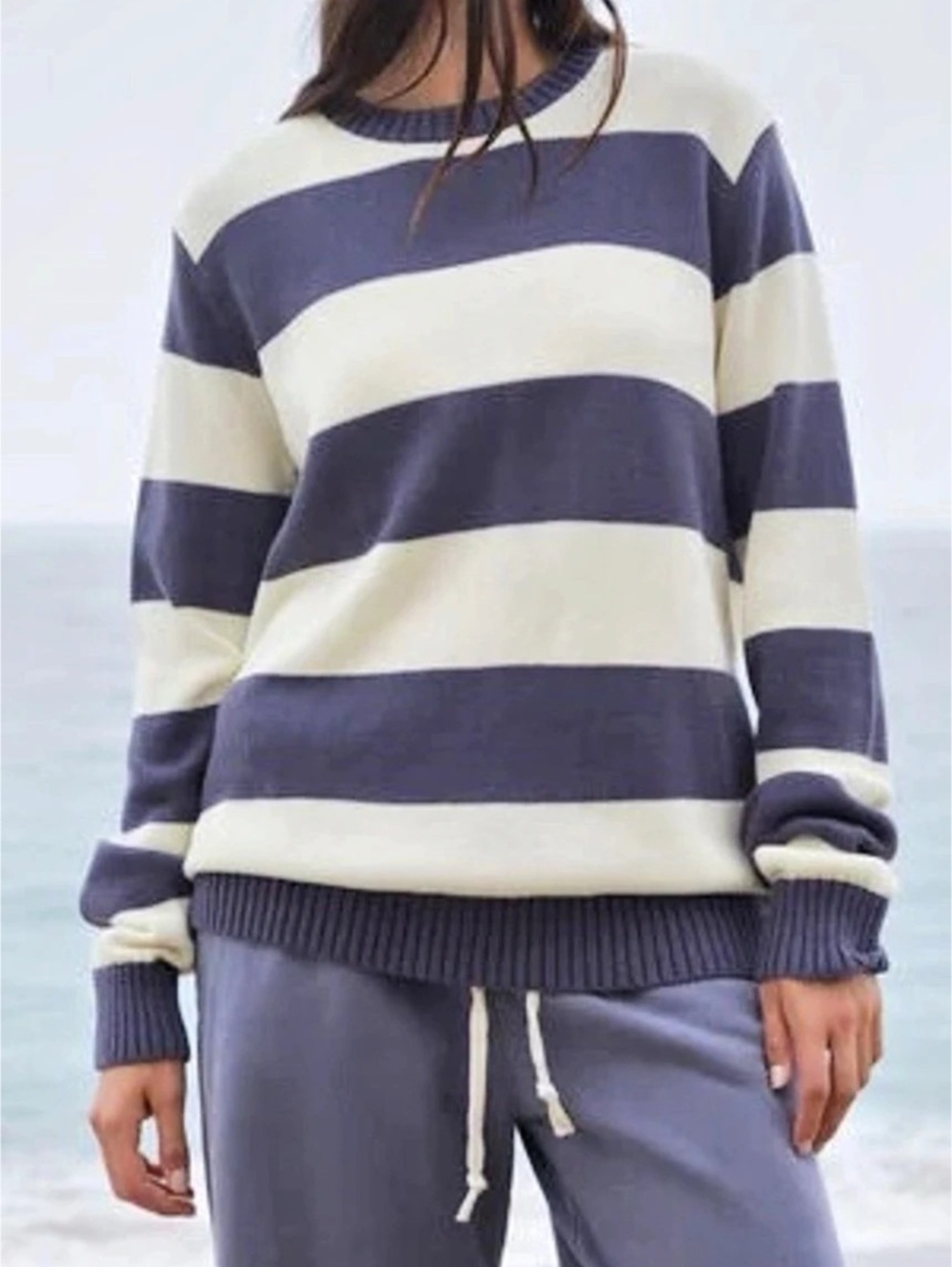 Brandy Melville Striped Oversized Crewneck Sweater in Blue & Cream Like New